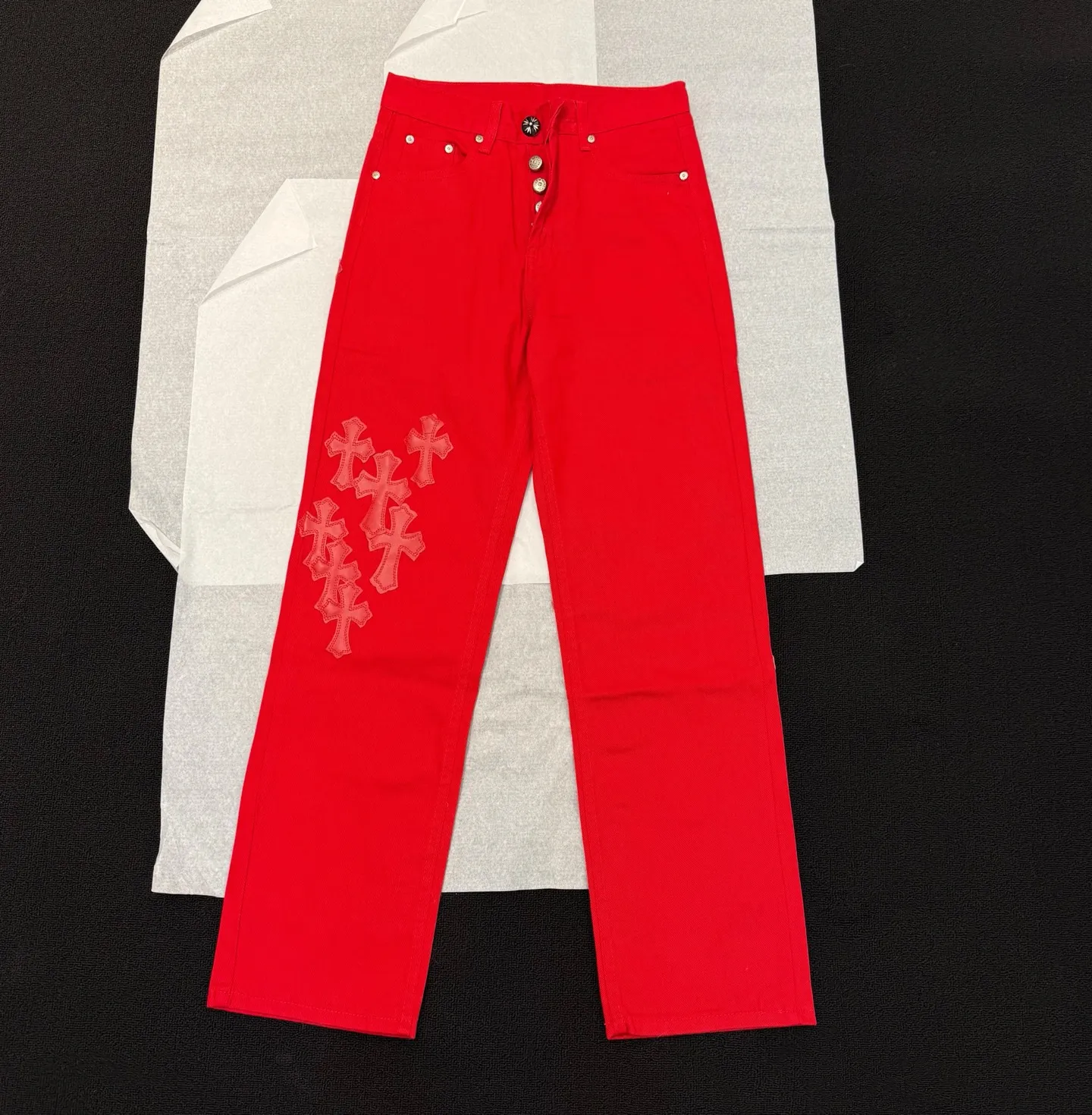 P280 Style number: D372 Chrome Hearts CH limited edition red leather jeans Color: Red Size: S M L